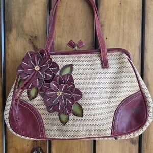 Isabella Fiore Red and Tan Floral Shoulder Bag